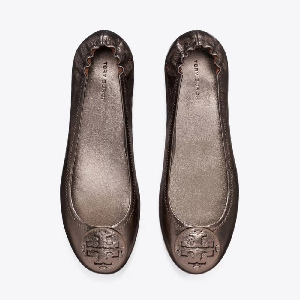 ❤️ NIB Tory Burch Minnie Metallic Leather Ballet Pewter Gray US 6.5 9.5 AUTHENTC